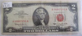 1963 Red Seal Two Dollar United Staes Note Currency Paper Money (318p) photo