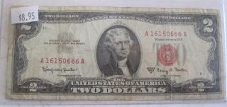 1963 A Red Seal Two Dollar United States Note Curreny Paper Money (318gg) photo