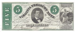 1862 $5.  00 Virginia Treasury Note photo