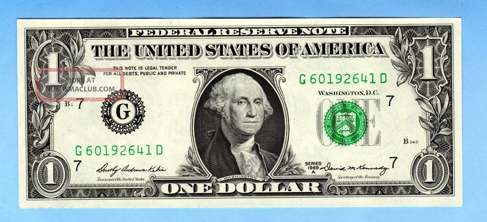 1969 - A $1 Frn Chicago (g7) G/d Block Note Crisp Uncirculated Type Note - - Rare Small Size Notes photo