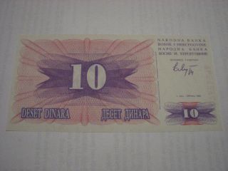 1992 Bosnia And Herzegovina - 10 Dinar Bill photo