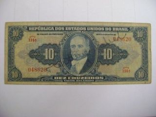 Crb73 - Brazil Banknote 10 Cruzeiros 1943 Autographed Circulated photo