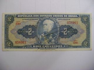 Crb71 Brazil Banknote 2 Cruzeiros 1944 Autographed Uncirculated With Rust Spots photo