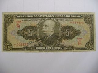 Crb76 - Brazil Banknote 5 Cruzeiros 1950 Autographed Circulated photo