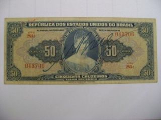Crb75 - Brazil Banknote 50 Cruzeiros 1943 Autographed Circulated photo