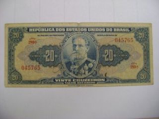 Crb74 - Brazil Banknote 20 Cruzeiros 1943 Autographed Circulated photo