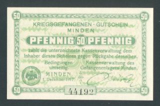 Germany 50 Pfenniga 1917 Pow,  Minden,  Kriegsgefangenenlager,  Concentration Camp photo