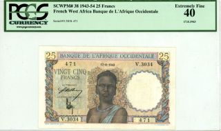 French West Africa P - 38 25 Francs 17.  8.  1943. . . . .  Xf 