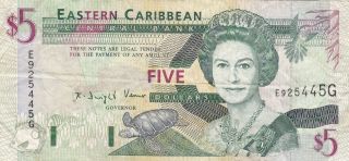 East Caribbean States: 5 Dollars,  Nd (1993),  P - 26g,  Tdlr photo