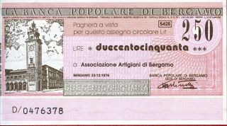 Banca Popolare Di Bergamo 250 Lire 1976 Unc photo