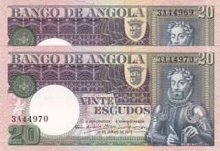 Portugal,  Angola Vinte Escudos De 1973 Nºs Seguidos,  Paper Money Unc photo