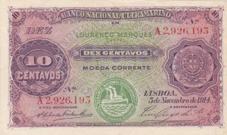 Portugal,  Moçambique,  L.  Marques,  10 Centavos 1914,  Paper Money photo