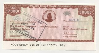 Zimbabwe 100000 Dollars 2003 Pick 20 Aunc photo