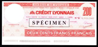France Specimen Traveller Cheque 200 Francs P - Nl Unc. photo