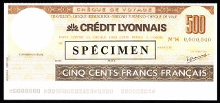 France Specimen Traveller Cheque 500 Francs P - Nl Unc. photo