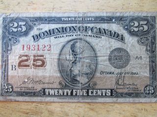 1923 Canadian 25 Cent Paper Money Dominion Of Canada Ottawa photo