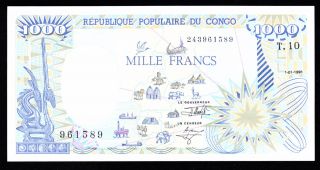 Congo Republic 1000 Francs 1991 Pick 10c Au. photo