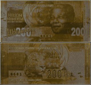 South Africa Nelson Mandela Leopard 200 Rand 2012 Or Pure 24 Carat Gold Banknote photo