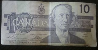 1989 Canadian Bank Of Canada $10 Dollar Bill Paper Money Note Circl photo