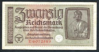 Germany Ww2 20 Reichsmark 1940 - 1945 Series E Xf+ photo