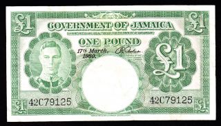 Jamaica 1 Pound 1960 Pick 41b F - Vf. photo