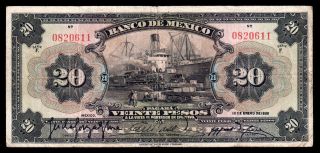 El Banco De Mexico 20 Pesos 1933 (anchos) Serie F,  M4617f / Bkm - 2552 Fine photo