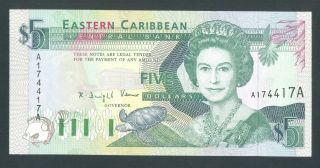 East Caribbean States 5 Dollar Nd 1993 Unc P26a Antigua Serial No.  174417 photo