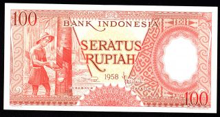 Indonesia 100 Rupiah 1958 Pick 59 Au - Unc. photo