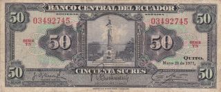 Ecuador: 50 Sucres,  20 - 5 - 1971,  P - 104b,  Abnc photo