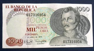 Colombia Banknote 1000 1979 P421 Galan Cat 302 photo