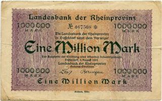 Germany 1.  000.  000 Mark 1923 Dusseldorf №467508 photo