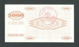 Bosnia,  100% 5000 Dinara 1992 Aunc Handst.  Fojnica P9b Very Rare photo