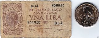 Italy 1 Lire Banknote 1944 photo