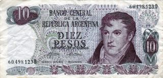 Argentina Banknote 10 Pesos Circulated Vf photo