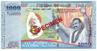 Specimen Sri Lanka 1000 Rupees 2009 Unc Commemorative Prefix (q/1 000000) photo