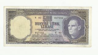Turkey 500 Lira 5 ' Th Emission 1968 Vf+ photo