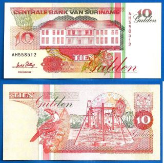 Suriname 10 Gulden 1996 Unc Tucan Bird Worldwide Skrill Paypal Ok photo
