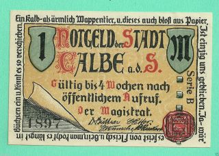 Germany Calbe 1 Mark.  Nd Notgeld Unc Gem Crisp 1897 photo