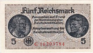 R138b German Occupied Territories Ww Ii 5 Reichsmark 1940 Aunc Without Stamp photo