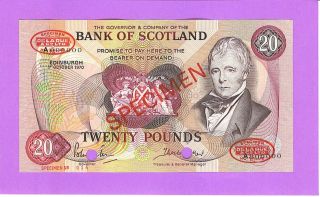1970 20 Pounds Bank Of Scotland Specimen Prefix A In Ch/unc Cond,  2 Delarue, photo