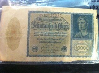 1922 Germany - 10000 Mark - Scarce Post Wwi Era Large Reichsbanknote - Two Sided photo