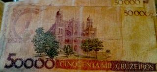 1988 Era Brazil 50000 Cruzeiros - Circ Banknote - Folds But Edges Mostly Intact photo