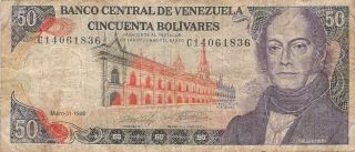 Banco Central De Venezuela Cinuenta Bolivares 50 Bill (1) Mayo 31 1990 photo
