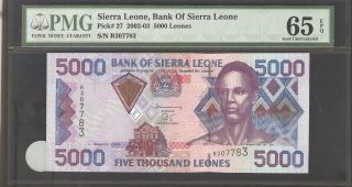 2002 Sierra Leone 5000 Leones Pmg 65 Epq Pick 27 S/n R307783 photo