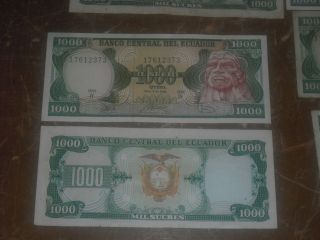 9 Ecuador 1000 Sucres Note Banknote Paper Money Uncirculated Circulated 1988 photo