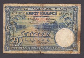 Belgian Congo 20 Francs 1949 P 15g photo