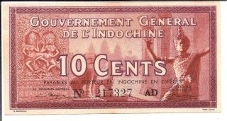 1939 French Indo - China 10 Cents Note P.  85d Ef/au photo