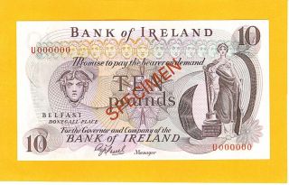 1983 Ten Pounds Specimen Bank Of Ireland Prefix U By A.  S.  J.  O ' Neill Gem Unc photo