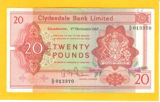 1967 Twenty Pounds Clydesdale Bank Ltd In Vf+ photo