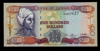 Jamaica 500 Dollars 1994 Aa Pick 77a Unc. photo